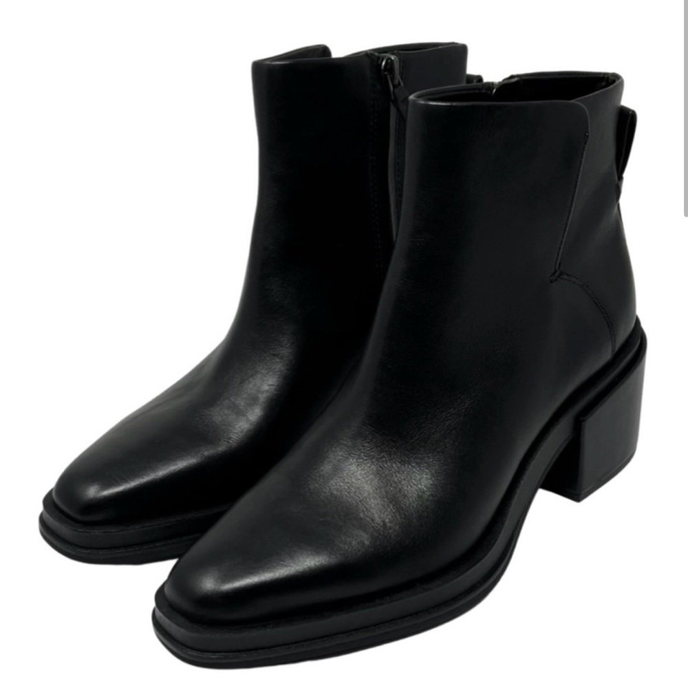 Franco Sarto Doren Ankle Boots Size 8.5 Black Leather Block Heel